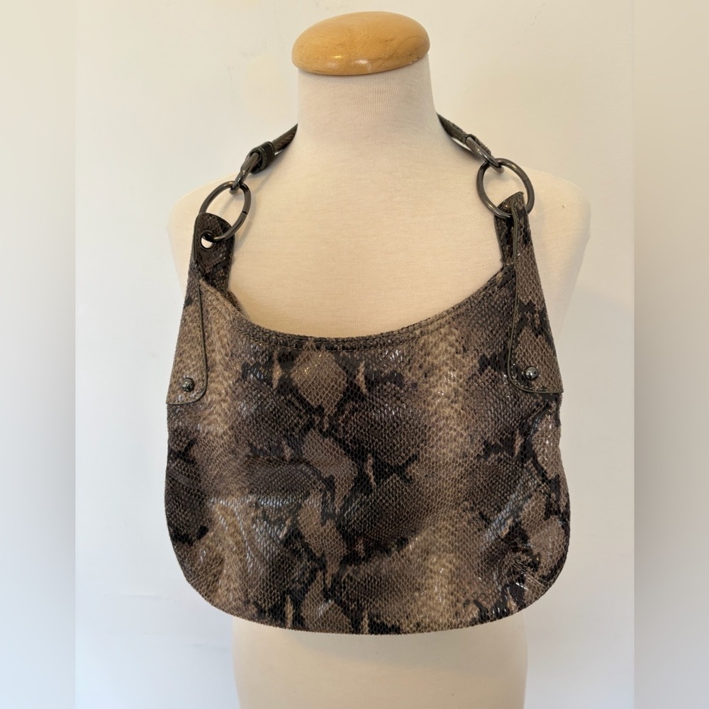 Nine West Snake Print Shoulder Bag Slouchy Hobo Purse Gunmetal Hardware